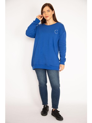 Kadın Saks Büyük Beden 3 Iplik Içi Şardonlu Sweatshirt 65N35609