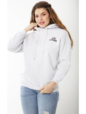 Kadın Büyük Beden Gri Içi Şardonlu Üç Iplik Kapşonlu Sweatshirt 65N37199