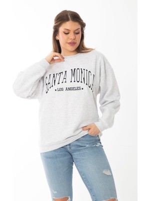 Kadın Büyük Beden Gri Içi Şardonlu  Nakış Baskı Detaylı Swatshirt 65N37010