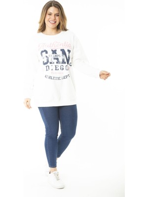 Kadın Büyük Beden Kemik Içi Şardonlu Iki Iplik Ön Baskılı Sweatshirt 65N37158