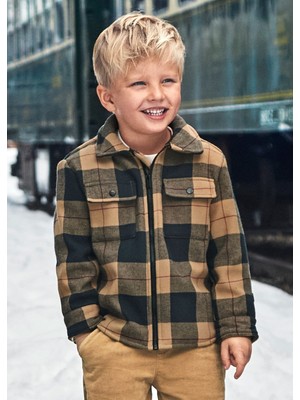Erkek Çocuk Ekoseli Mont-Kahverengi