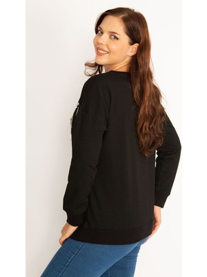 Kadın Siyah Taş ve Inci Detaylı Sweatshirt 65N34758