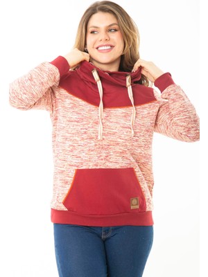 Kadın Büyük Beden Kuşgözü Bağcık ve Süs Düğme Detaylı Kanguru Cepli Dik Yaka Sweatshirt 65N37122