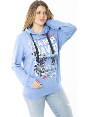 Kadın Büyük Beden Kırmızı Iki Iplik Ön Baskılı Kapşonlu Sweatshirt 65N37161
