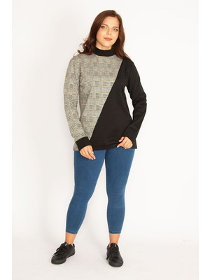 Kadın Gri Ekoseli Sweatshirt 65N34755