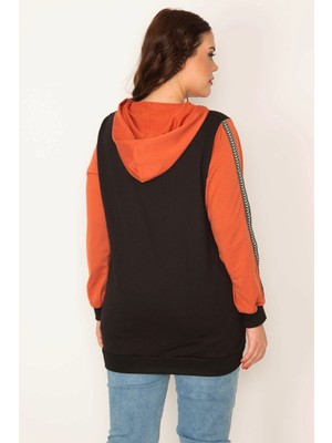 Kadın Haki Fermuar ve Kapşon Detaylı Renk Kombinli Sweatshirt 65N32076