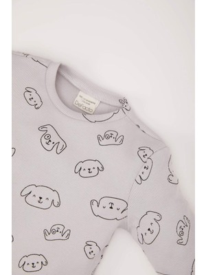 DeFacto Erkek Bebek Pijama Takımı Fitilli Kaşkorse Bisiklet Yaka Desenli Uzun Kollu Üst Beli Lastikli Uzun Alt D7148A524WN