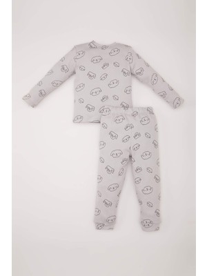DeFacto Erkek Bebek Pijama Takımı Fitilli Kaşkorse Bisiklet Yaka Desenli Uzun Kollu Üst Beli Lastikli Uzun Alt D7148A524WN