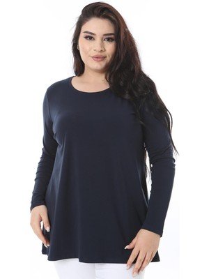 Kadın Büyük Beden Lacivert Bisiklet Yakalı Sweatshirt 65N38539
