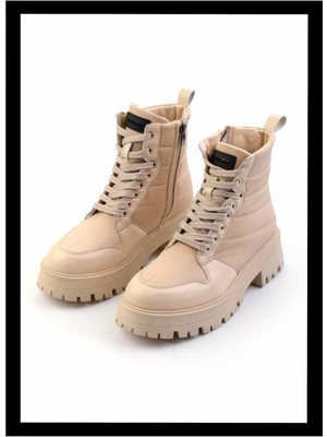 Bambi Bej Hakiki Deri Kadın Bot & Bootie K02351320503