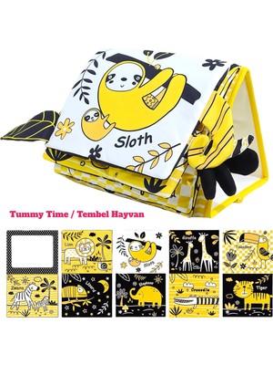 Tummy Time Hışırtılı Yumuşak Bez Aktivite Kitabı - Sarı Tembel Hayvan