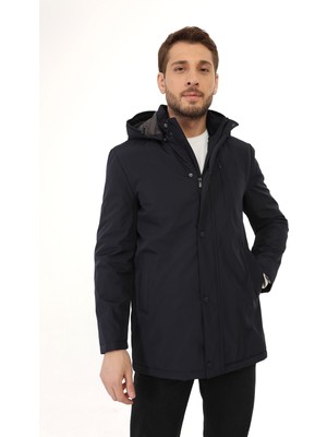 Jan Carlucci Regular Dizüstü Lacivert ( Çıkarılabilir Kapüşonlu  ) Kaban