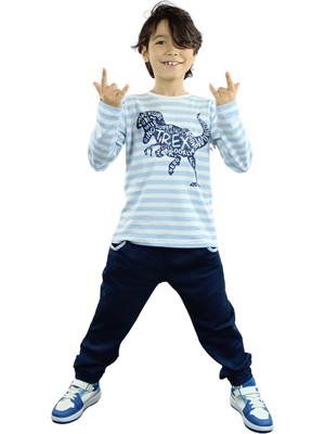 Casabony T-Rex Baskılı T-Shirt + Indigo Pantolon Takım