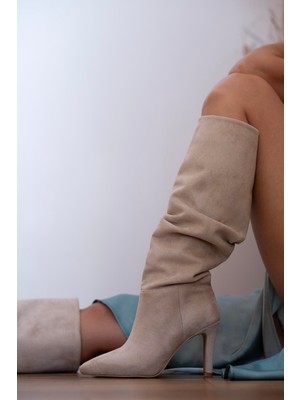 Sovrana Uzun Körüklü Çizme Bej Süet