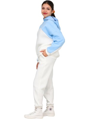 ERDEM KIDS Kız Çocuk Paçası Lastikli, Garnili Oversize 3 Iplik Şardonlu Içi Pamuklu Eşofman Takımı