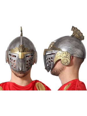 Mepa Tedarik Gümüş Üzeri Altın Renk Oynar Başlıklı Romalı Bizans Kaskı Miğferi 25X20 cm