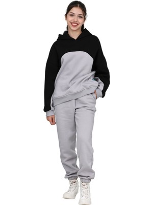 ERDEM KIDS Kız Çocuk Paçası Lastikli, Garnili Oversize 3 Iplik Şardonlu Içi Pamuklu Eşofman Takımı