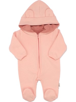 by BebekOdam Kız Bebek Pembe Kulaklı Kapüşonlu Fermuarlı 3 Iplik Tulum - 1014939