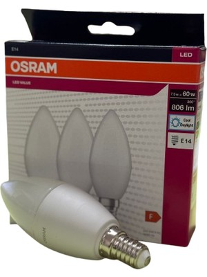 Osram 7,5W (60W) E14 Duy LED Ampul Beyaz Işık 3'lü Paket Kutulu Ürün