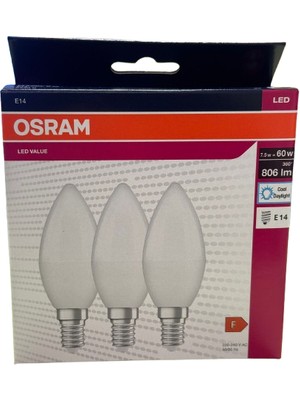 Osram 7,5W (60W) E14 Duy LED Ampul Beyaz Işık 3'lü Paket Kutulu Ürün