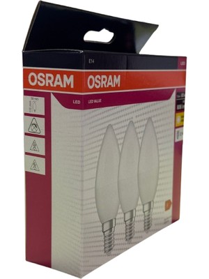 Osram 7,5W E14 Duy LED Ampul Sarı Işık 3000K 3'lü Paket Kutulu