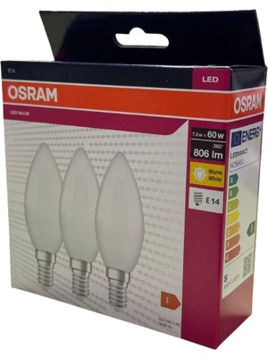 Osram 7,5W E14 Duy LED Ampul Sarı Işık 3000K 3'lü Paket Kutulu