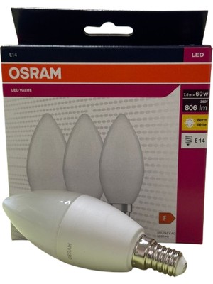 Osram 7,5W E14 Duy LED Ampul Sarı Işık 3000K 3'lü Paket Kutulu