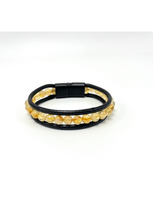 Yıldız Doğal Taş Sertifikalı Sitrin Doğal Taş Erkek Bileklik Mıknatıslı Kilit