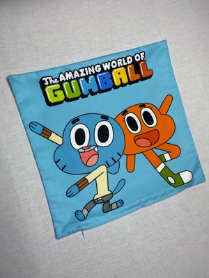 Yaya Dizayn Gumball ve Darwin Desenli Dijital Baskılı Dekoratif Kırlent Kılıfı ve Yastık