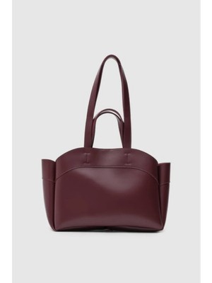 Kadın Bordo Tote Suni Deri Yavrulu Çift Kol Askılı Shopper El ve Omuz Çantası