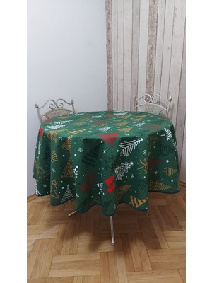 Gonk Yuvarlak,yılbaşı Desenli,duck (Sıvı Itici ,leke Tutmaz) Kumaş,masa Örtüsü