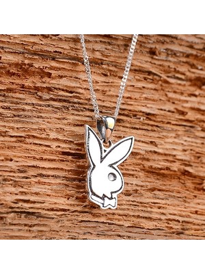 Ebrar Silver Gümüş Playboy Kolye 925 Ayar Gümüş Playboy Figürlü Unisex Kolye