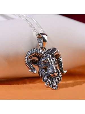 Ebrar Silver Gümüş Keçi Kolye 925 Ayar Gümüş Keçi Başı Figürlü Erkek Kolye