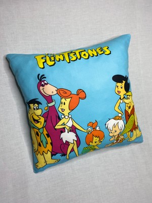 Yaya Design Co Nostaljik Çizgi Film The Flintstones (Çakmaktaşlar) Desenli Dekoratif Dijital Baskılı Kırlent Kılıfı ve Yastık