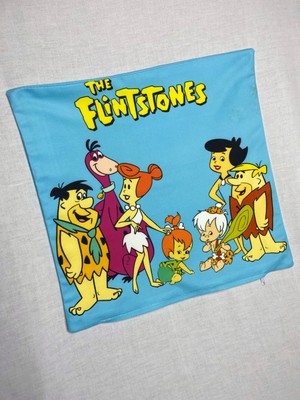 Yaya Design Co Nostaljik Çizgi Film The Flintstones (Çakmaktaşlar) Desenli Dekoratif Dijital Baskılı Kırlent Kılıfı ve Yastık