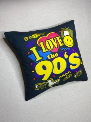 Yaya Design Co I Love 90'S Desenli Dijital Baskılı Kırlent Kılıfı ve Yastık