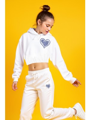 Minojoy Almogro Ekru Pamuklu Kız Çocuk Crop Sweatshirt