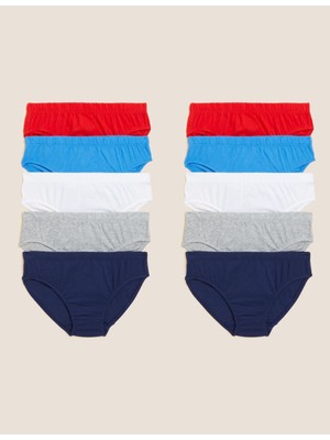 Marks & Spencer Saf Pamuklu 10'lu Brief Külot (2-14 Yaş)