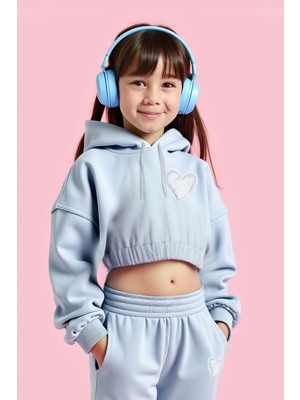 Minojoy Almogro Mavi Pamuklu Kız Çocuk Crop Sweatshirt