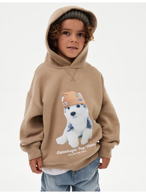 Pamuk Karışımlı Köpek Kapşonlu Sweatshirt (2-8 Yaş)