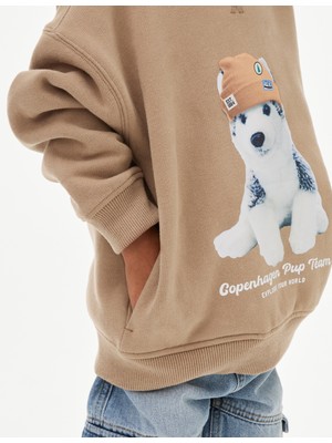 Pamuk Karışımlı Köpek Kapşonlu Sweatshirt (2-8 Yaş)