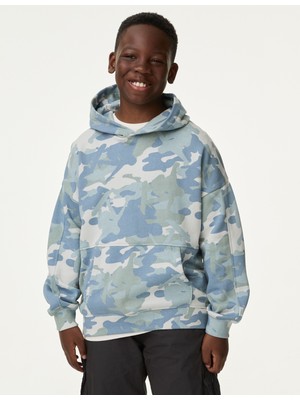 Kamuflaj Desenli Kapüşonlu Sweatshirt (6-16 Yaş)