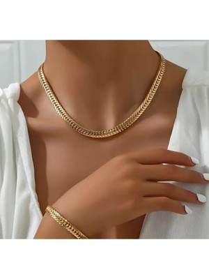 SE Jewellery 22 Ayar Altın Renk Gurme Model Zincir Bileklik Kolye Set