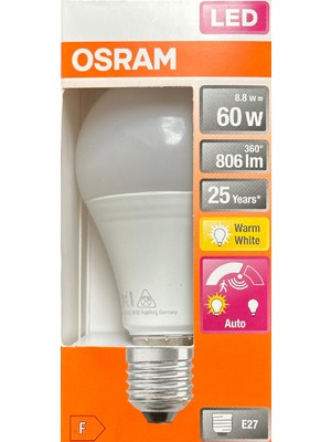 Osram 8.8W (60W) 2700K (Sarı Işık) E27 Duylu Sensörlü LED Ampul (10 Adet)