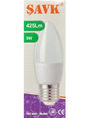 Şavk 5W (37W) 3000K (Sarı Işık) E27 Duylu LED Mum Ampul