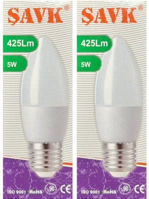 Şavk 5W (37W) 3000K (Sarı Işık) E27 Duylu LED Mum Ampul (2 Adet)