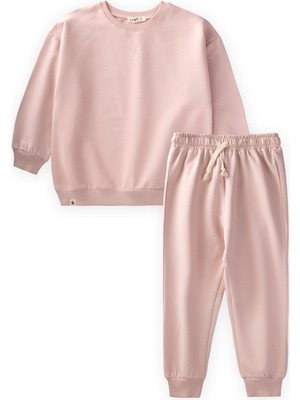 Cigit Basic Karyoka Detaylı Sweatshirt Takım Pudra Pembe