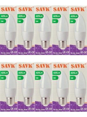 Şavk 5W (37W) 3000K (Sarı Işık) E27 Duylu LED Mum Ampul (10 Adet)