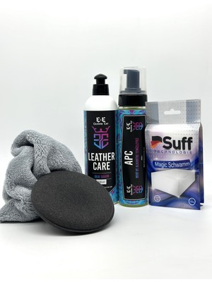 E&e Custom Car Deri Temizleme ve Bakım Seti (Apc 250 ml ve Leather Care 300 Ml, Suff Sihirli Sünger, Mikrofiber Bez)