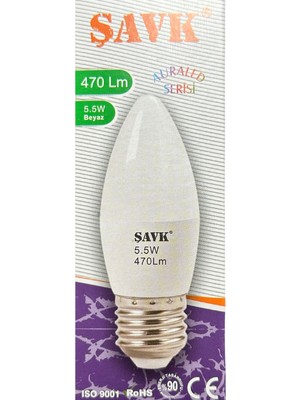 Şavk 5.5W (40W) 6000K (Beyaz Işık) E27 Duylu LED Mum Ampul